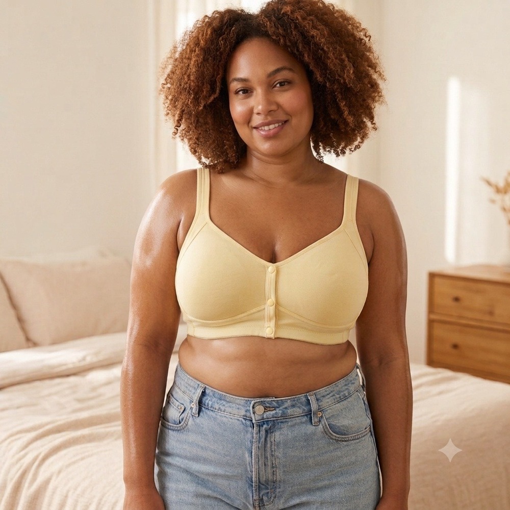 NWT Daisy Bra Front Closure Women‎ 3XL Yellow Snap Front Wireless Cotton Comfort